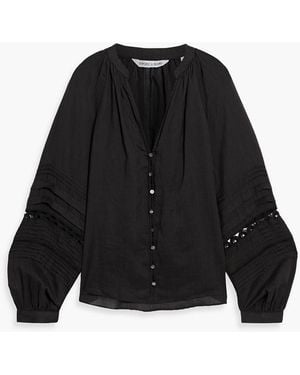 Veronica Beard Ailani Lace-Trimmed Pintucked Ramie-Voile Blouse - Black
