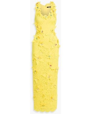 Badgley Mischka Laser-Cut Embellished Scuba Gown - Yellow