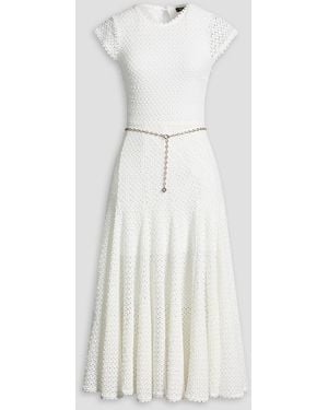 Maje Belted Crochet Midi Dress - White