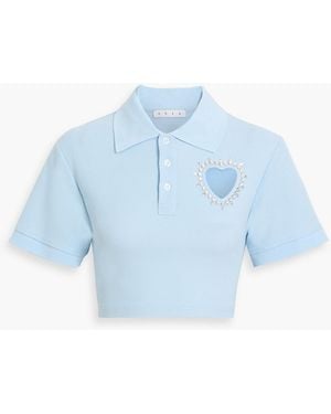 Area Cropped Embellished Cotton-Piqué Polo Shirt - Blue