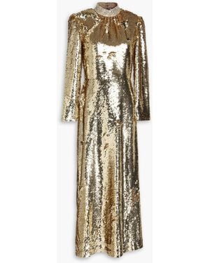 Saloni Sequined Tulle Midi Dress - Metallic
