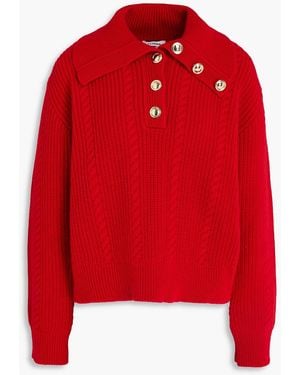 Sandro Cable-knit Wool-blend Polo Jumper - Red
