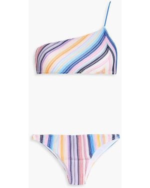 Missoni Gestreifter bikini aus häkelstrick mit metallic-effekt und asymmetrischer schulterpartie - Weiß