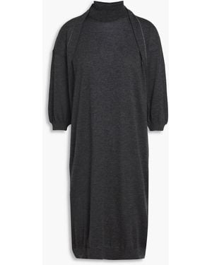Brunello Cucinelli Kleid aus einer kaschmir-seidenmischung mit zierperlen - Schwarz