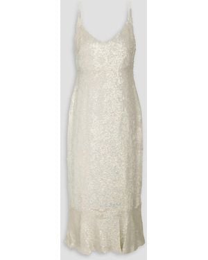 Saloni Sequined Georgette Midi Dress - White