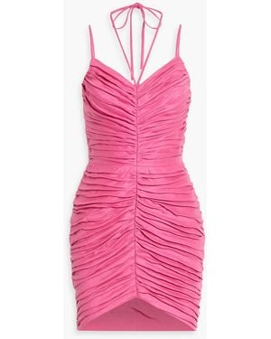 Rasario Ruched Woven Halterneck Mini Dress - Pink