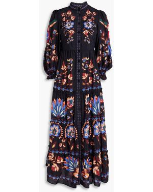 FARM Rio Floral-print Cotton-blend Voile Maxi Dress - Black