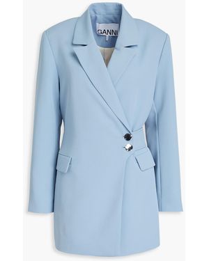 Ganni Double-Breasted Ribbed Jersey Blazer - Blue