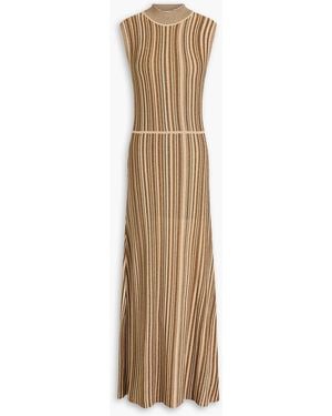 Veronica Beard Anna Metallic Striped Ribbed-knit Maxi Dress - Natural