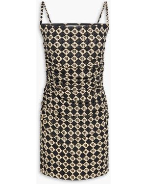 Nanushka Ruched Printed Stretch-Jersey Mini Dress - Black