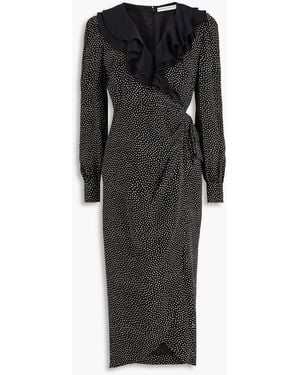 Alessandra Rich Wrap-effect Printed Silk-crepe Midi Dress - Black