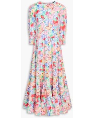 RIXO London Kristen Tiered Floral-Print Cotton Maxi Dress - White