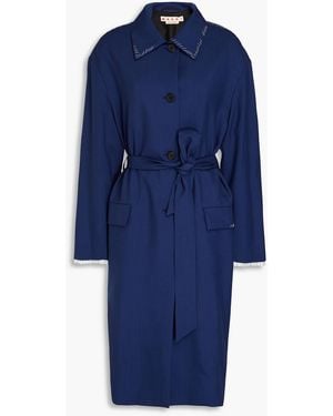Marni Belted Embroidered Wool Coat - Blue