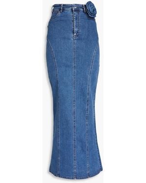 ROTATE BIRGER CHRISTENSEN Floral-appliquéd Denim Maxi Skirt - Blue
