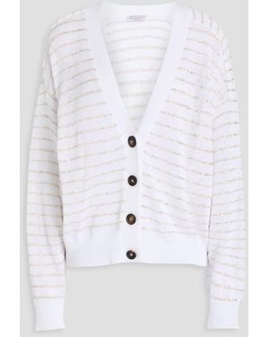 Brunello Cucinelli Sequin-embellished Striped Cotton Cardigan - White