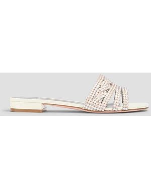 Gina Berne crystal-embellished leather slides - Weiß