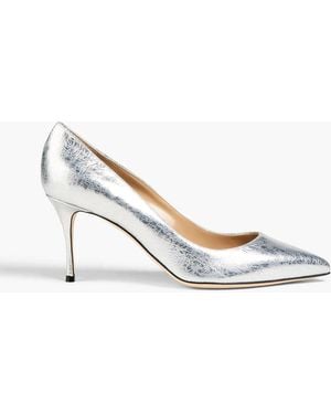 Sergio Rossi Cracked-leather Court Shoes - Metallic