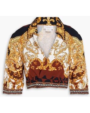 CAMILLA Cropped Crystal-Embellished Crepe Wrap Top - Yellow