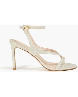 Stuart Weitzman Julina 95 Glittered Woven Sandals - White