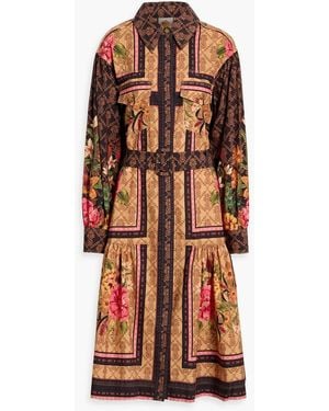 FARM Rio Printed Cotton-Poplin Midi Shirt Dress - Orange