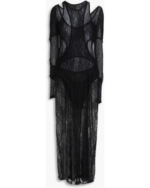 Dion Lee Layered Stretch-Lace Maxi Dress - Black