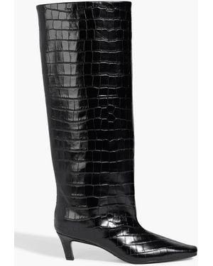 TOTEME The Wide Shaft Croc-Effect Leather Knee Boots - Black