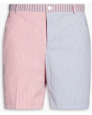 Thom Browne Striped Cotton-Seersucker Shorts - Pink