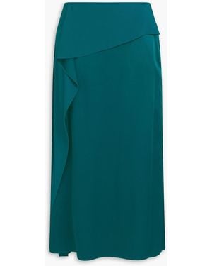 Erdem Draped Satin-Crepe Midi Skirt - Green
