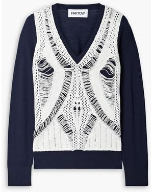 Partow Myla Layered Open-knit Cotton And Merino Wool And Silk-blend Sweater - Blue