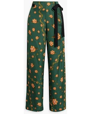 Agua Bendita Memoria Esoterico Floral-print Satin Straight-leg Pants - Green