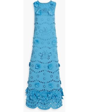 Badgley Mischka Floral-appliquéd Laser-cut Scuba Gown - Blue