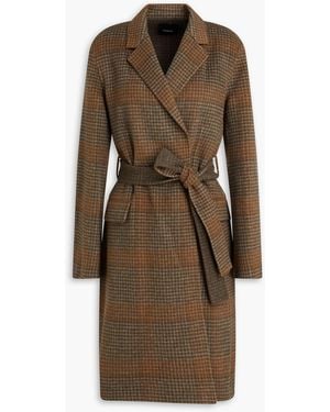 Theory Checked Wool And Cashmere-blend Coat - Brown
