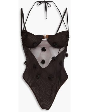 Jacquemus Embellished Stretch-Mesh Bodysuit - Brown