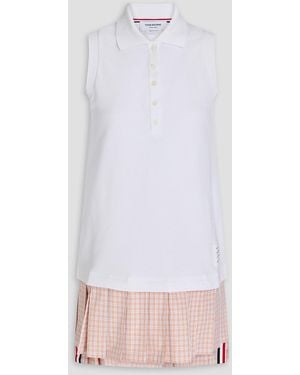 Thom Browne Pleated Printed Cotton-piqué And Jacquard Mini Dress - Pink