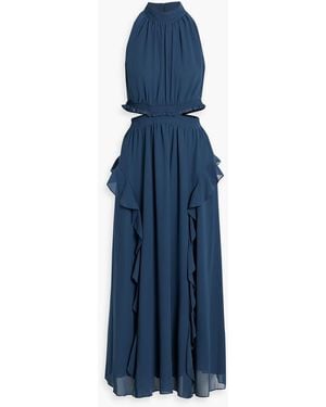 Diane von Furstenberg Rob Cutout Ruffled Chiffon Maxi Dress - Blue