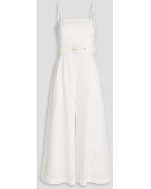 Zimmermann Belted Cropped Linen Wide-Leg Jumpsuit - White