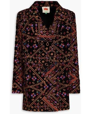 FARM Rio Embroidered Cotton-corduroy Blazer - Black