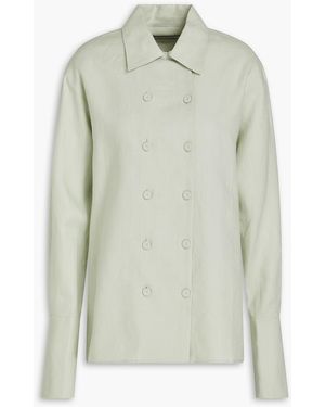 Another Tomorrow Double-breasted Linen Shirt - Green