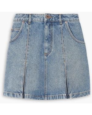 Balmain Pleated Denim Mini Skirt - Blue