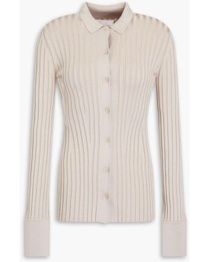 Galvan London Metallic Ribbed-knit Cardigan - White