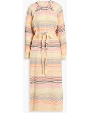lemlem Makeda Belted Striped Cotton-Blend Maxi Shirt Dress - Natural