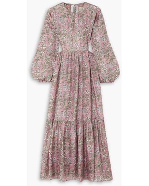 HANNAH Carmen Open-back Tiered Floral-print Silk Midi Dress - Pink