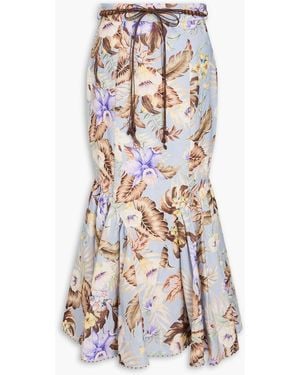 Zimmermann Floral-Print Linen Midi Skirt - White