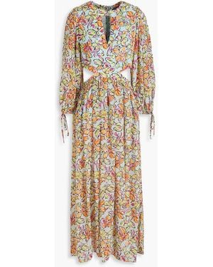 Maje Cutout Floral-print Georgette Midi Dress - Natural