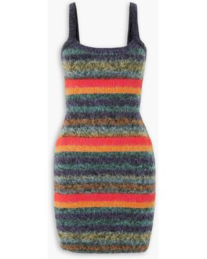 AGR Brushed Striped Cotton-blend Mini Dress - Red