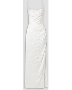 retroféte Marlene Crystal-embellished Draped Stretch-silk Satin Maxi Dress - White