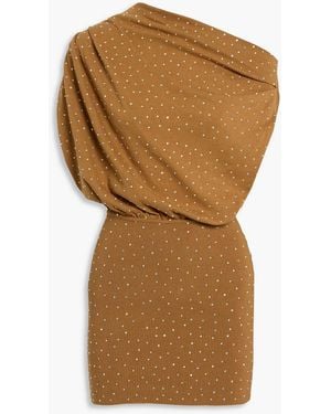 The Sei One-shoulder Crystal-embellished Draped Cotton Mini Dress - Brown