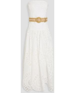 Zimmermann Strapless Broderie Anglaise Linen Midi Dress - White