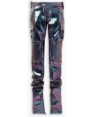 LAQUAN SMITH Quilted Iridescent Vinyl Skinny Trousers - Blue