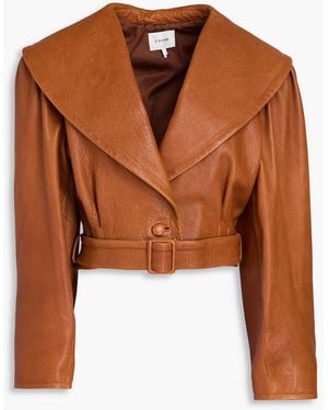 FRAME Cropped Pebbled-leather Jacket - Brown